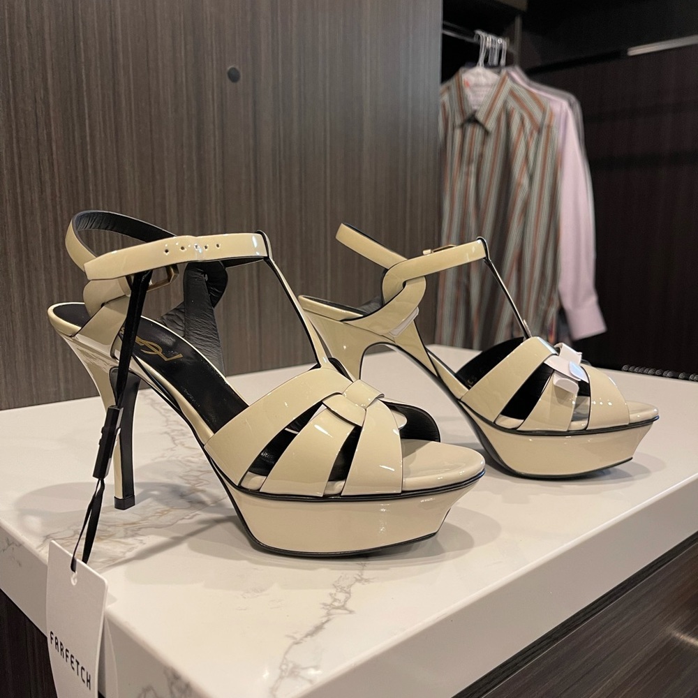 Ysl Saint Laurent cream/white tribute 75 mm heels